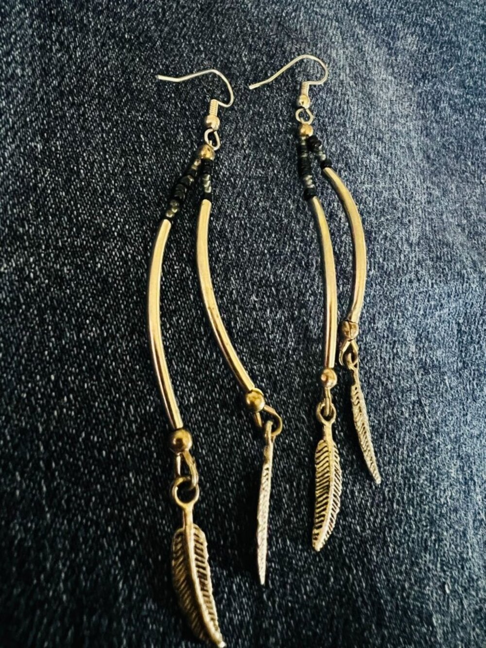 Handmade Silver Feather Dangle Earrings With Beads - Western Boho Style Jewelry